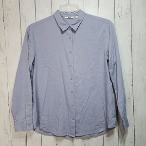 Uniqlo Womens Purple Gray Rayon Blend Long Sleeve Button Front Shirt Size Medium